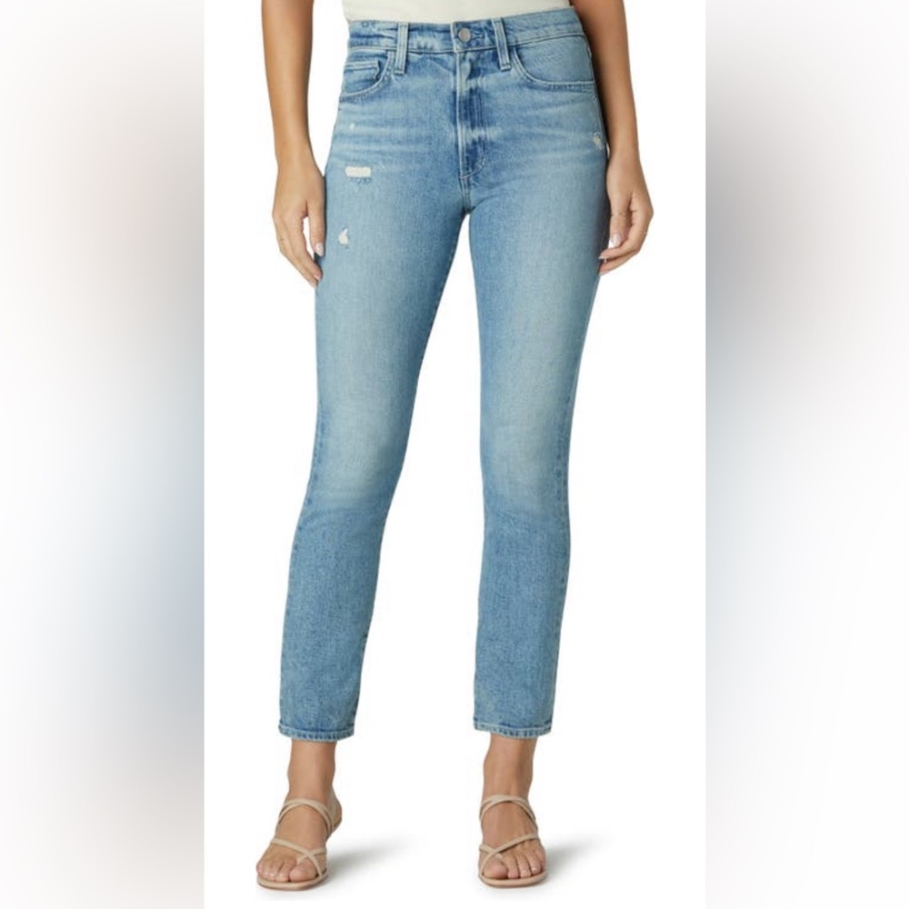Joes Distressed high rise ankle crop straight leg Jean